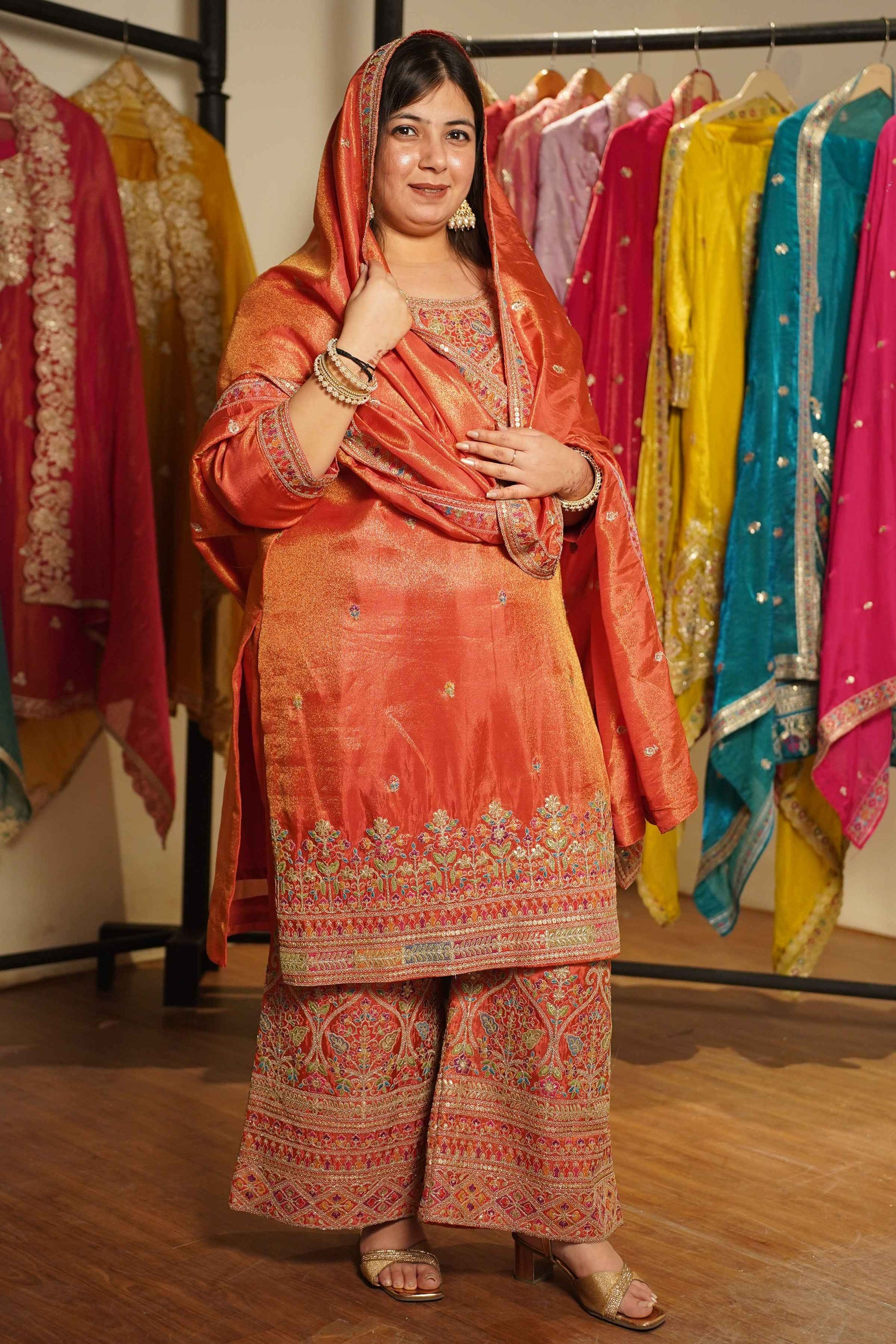 Ruhira Tissue Shimmer Embroidered Sharara Suit