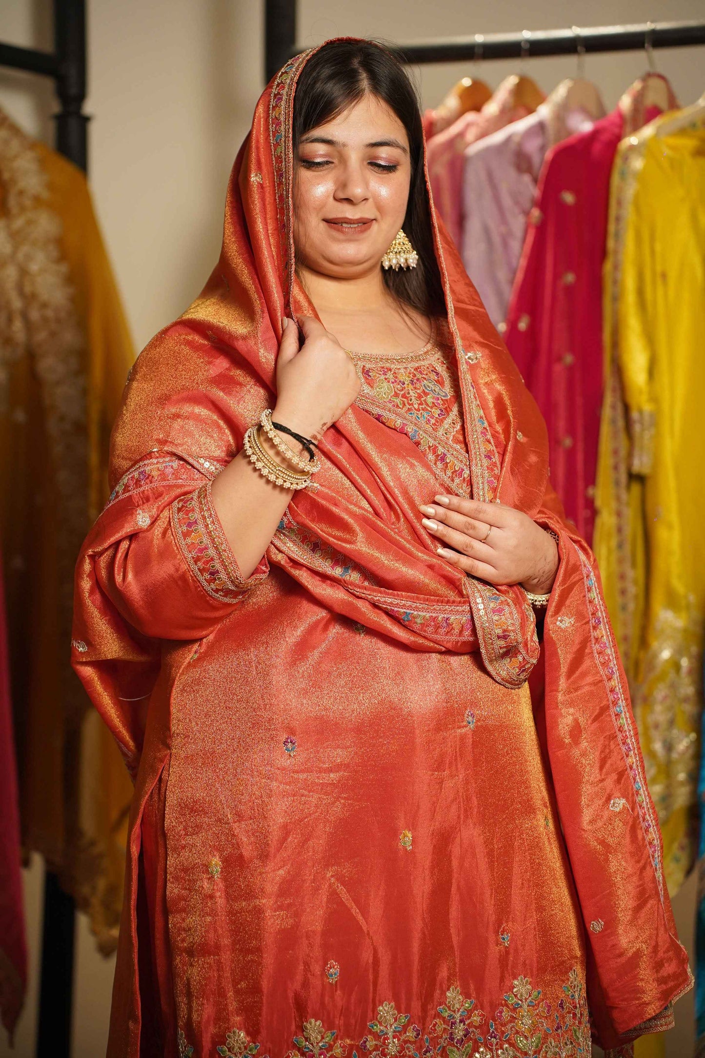 Ruhira Tissue Shimmer Embroidered Sharara Suit