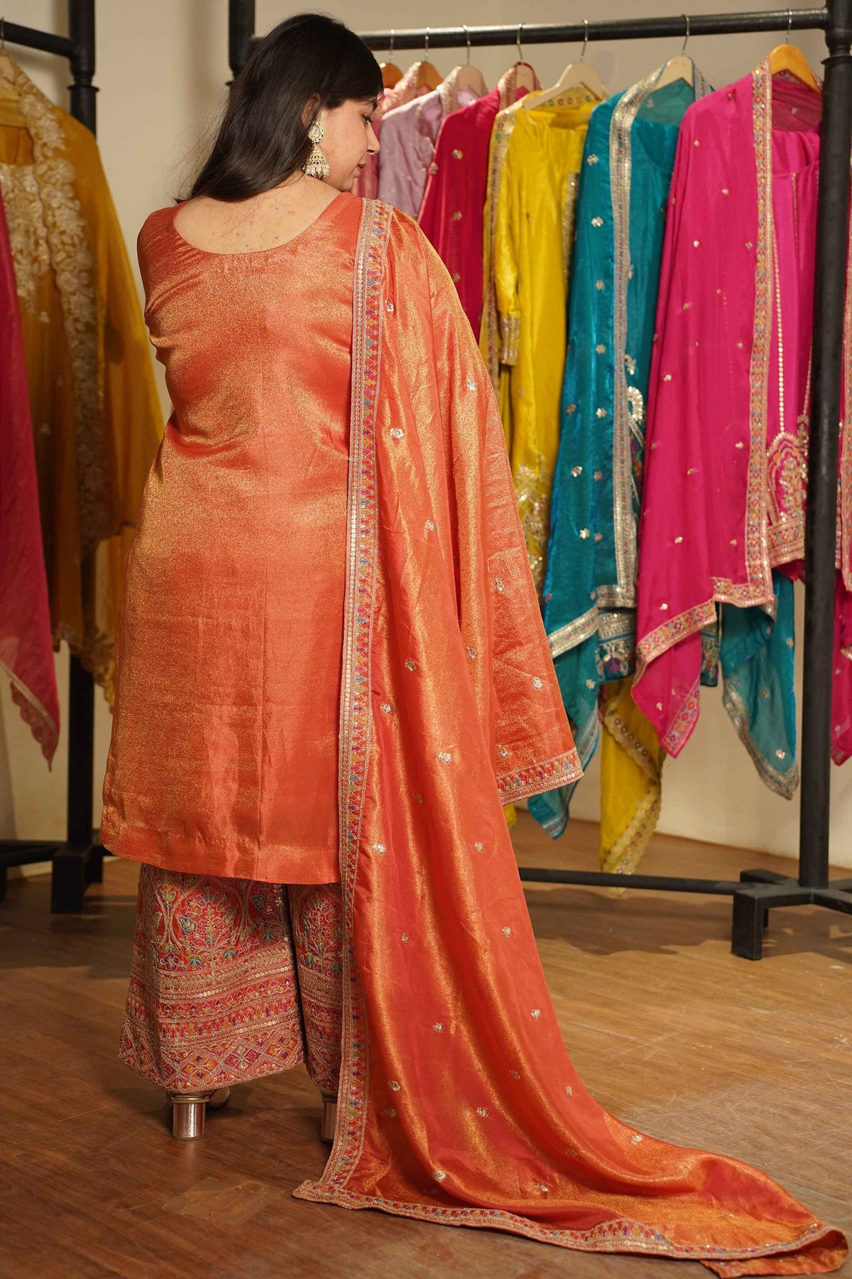 Ruhira Tissue Shimmer Embroidered Sharara Suit
