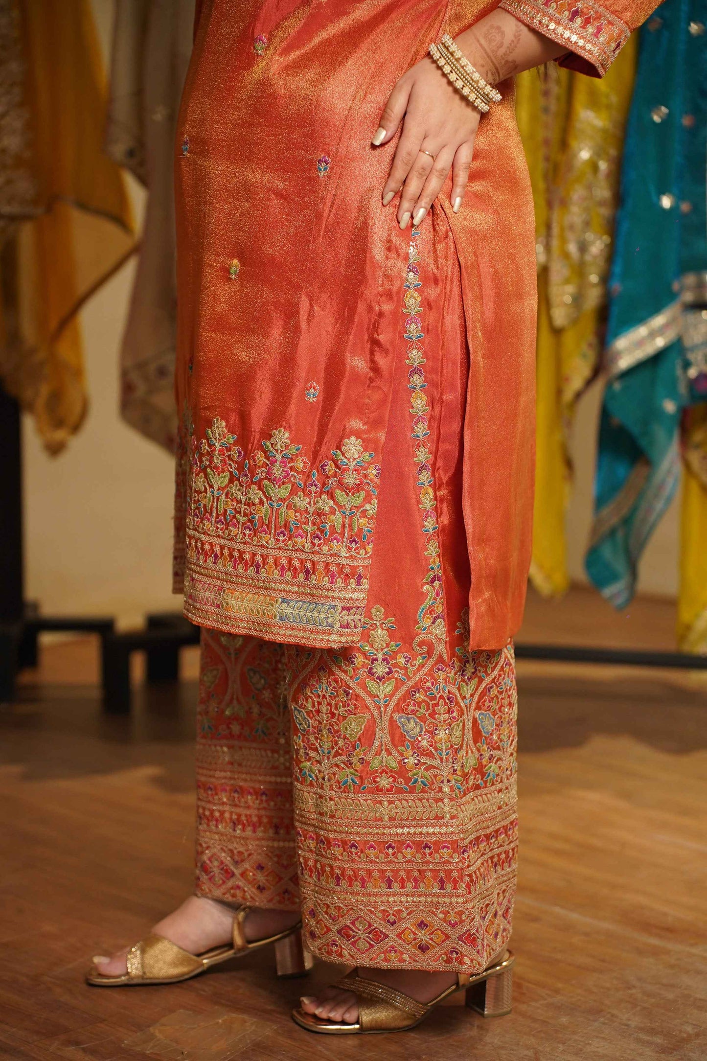 Ruhira Tissue Shimmer Embroidered Sharara Suit