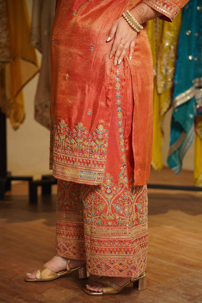 Ruhira Tissue Shimmer Embroidered Sharara Suit