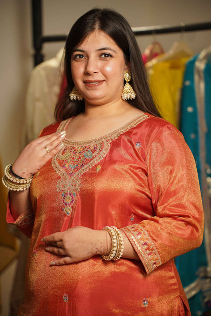 Ruhira Tissue Shimmer Embroidered Sharara Suit
