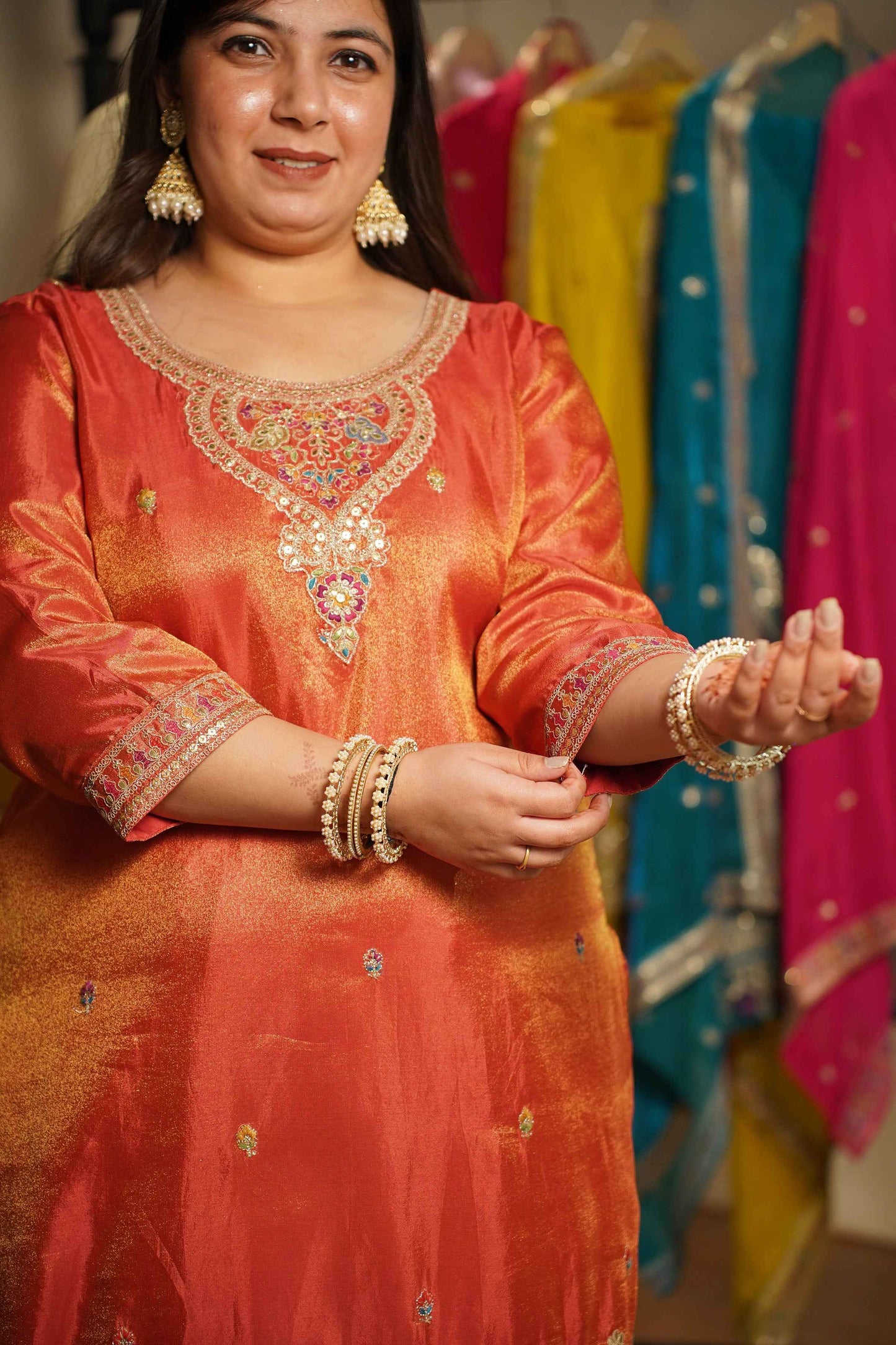 Ruhira Tissue Shimmer Embroidered Sharara Suit