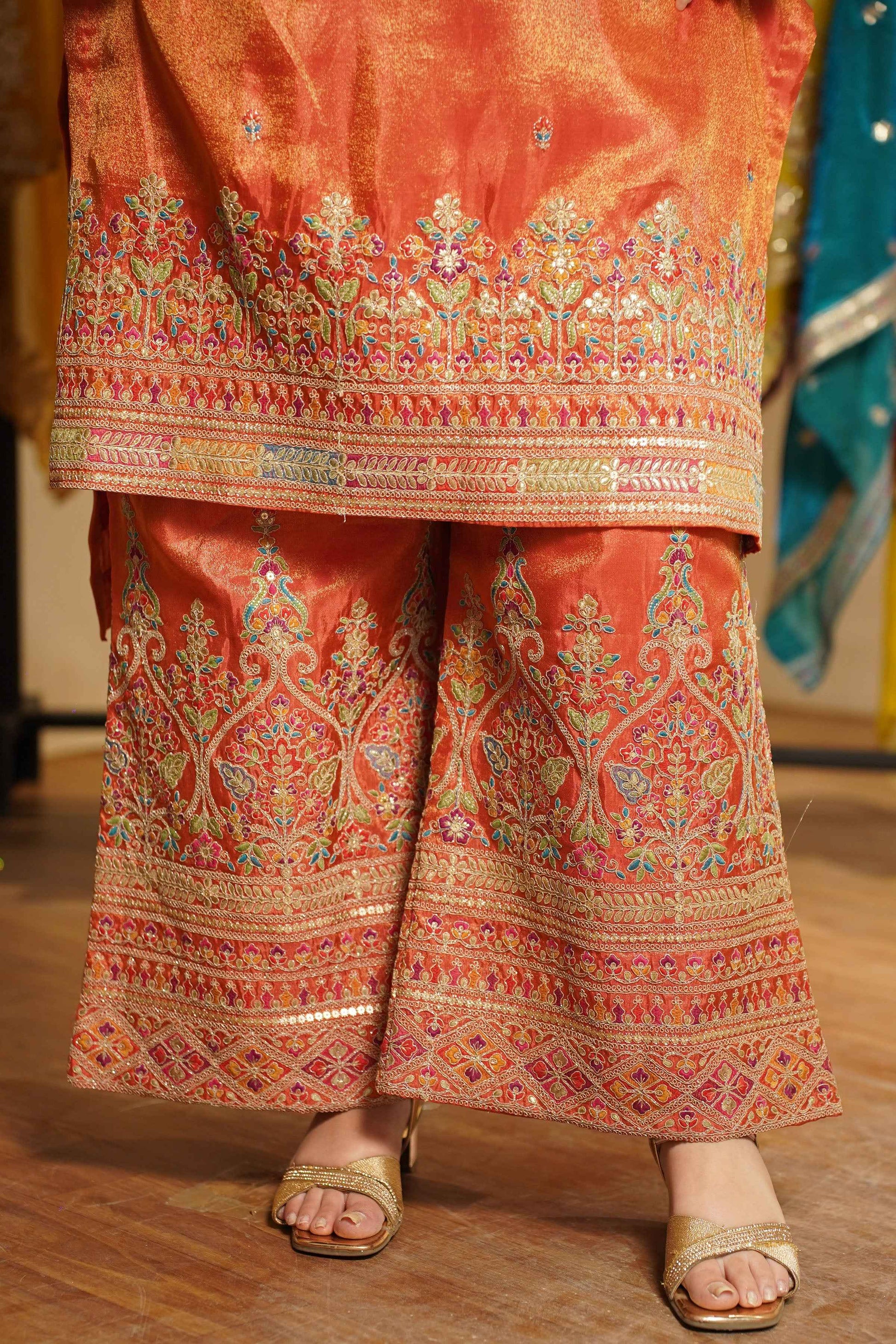 Ruhira Tissue Shimmer Embroidered Sharara Suit