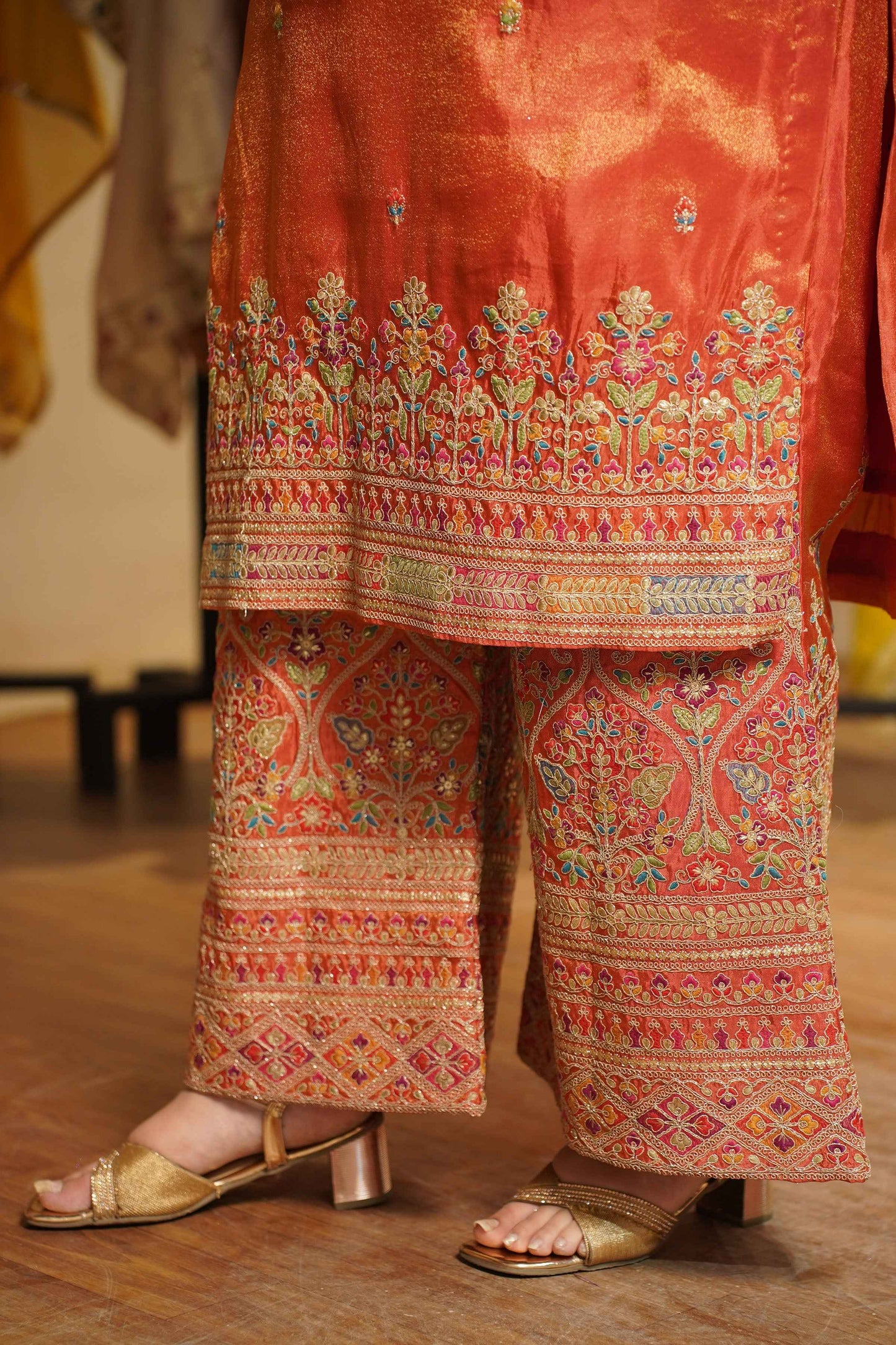 Ruhira Tissue Shimmer Embroidered Sharara Suit