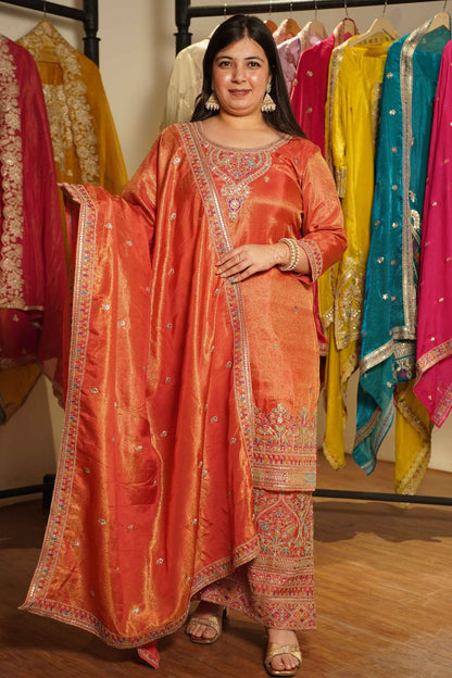 Ruhira Tissue Shimmer Embroidered Sharara Suit