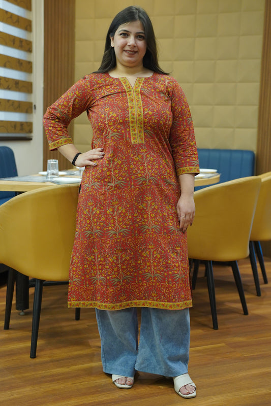 Rust Terra Bagh Cotton Kali Kurta