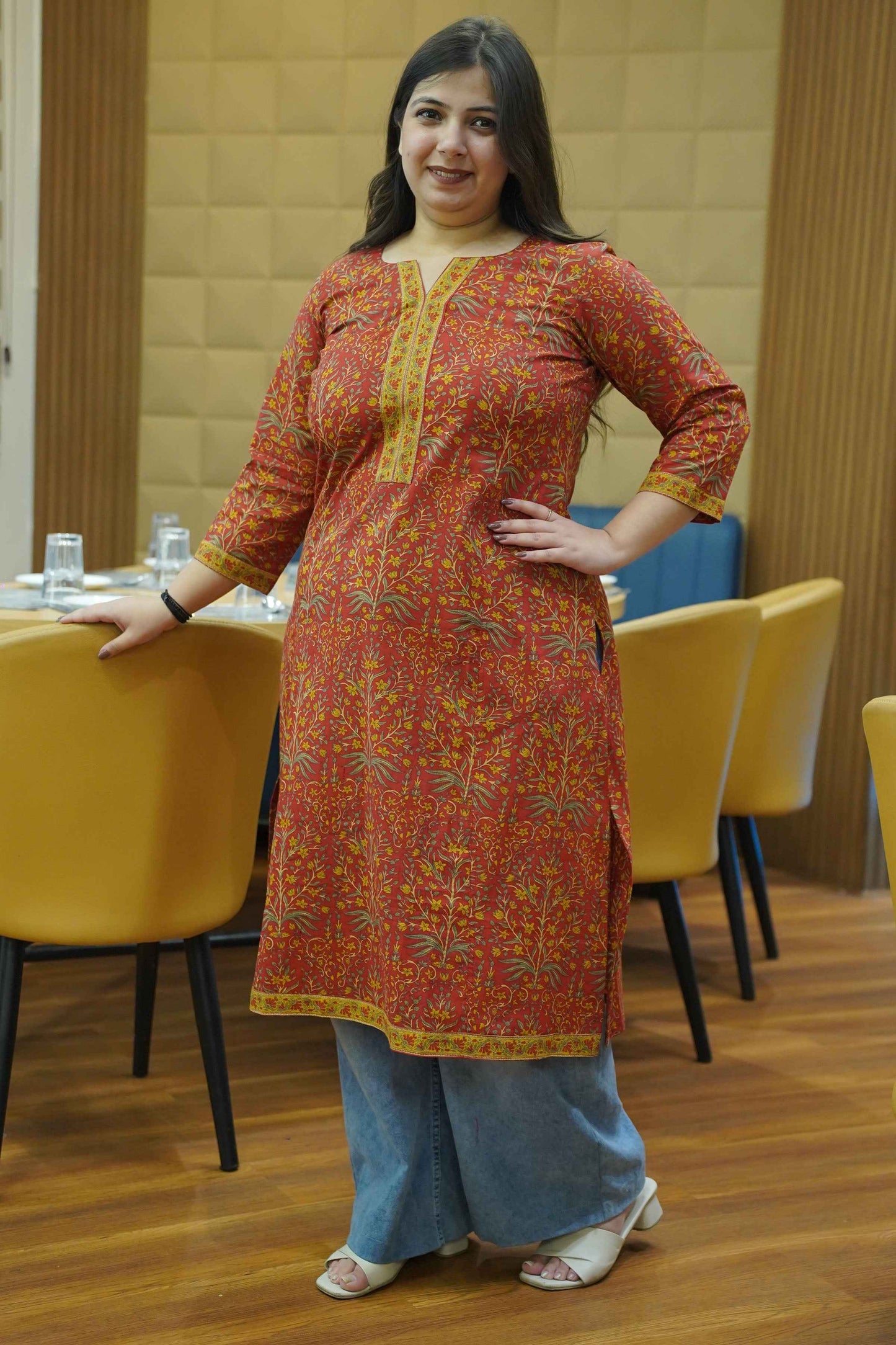 Rust Terra Bagh Cotton Kali Kurta