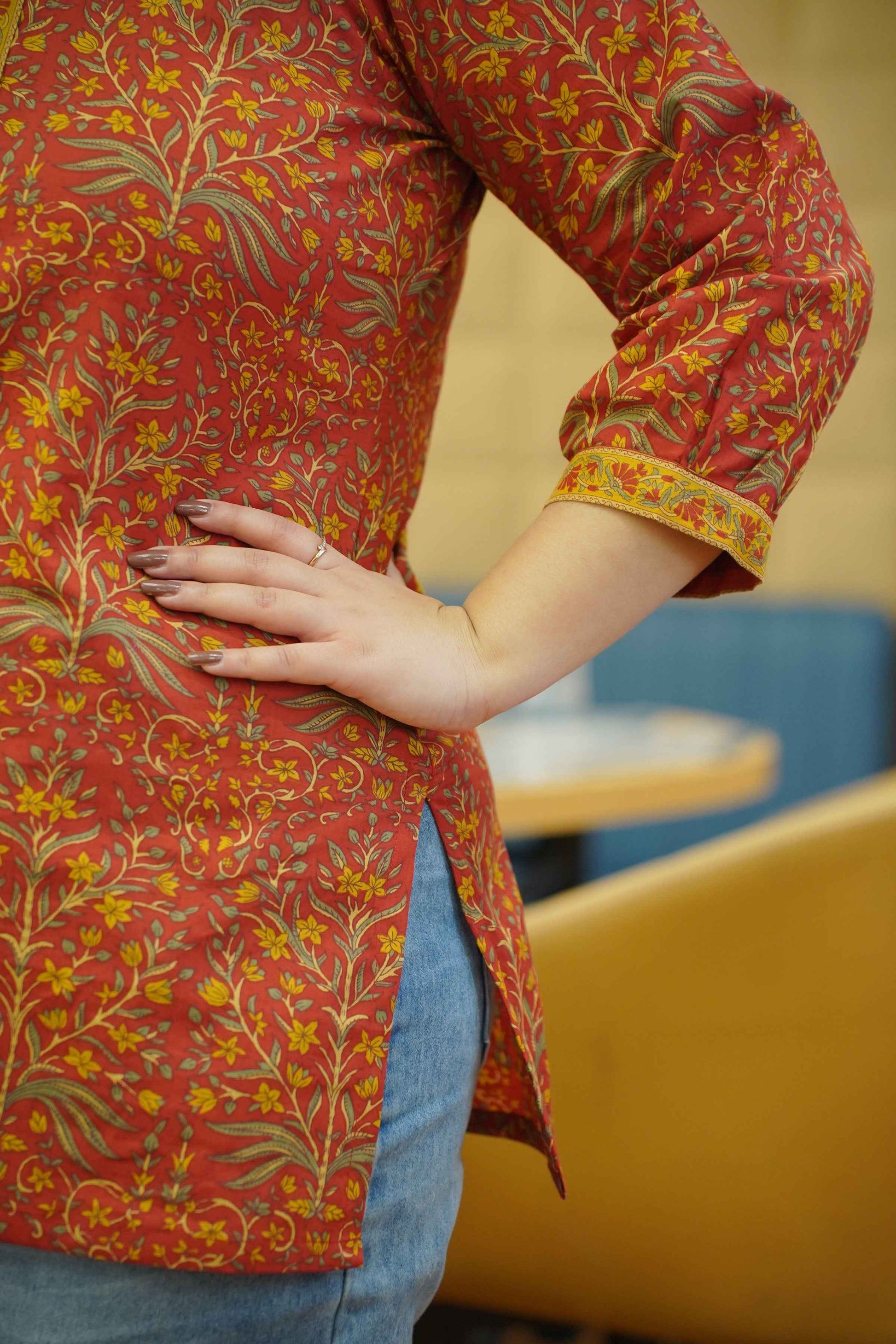 Rust Terra Bagh Printed Cotton Top