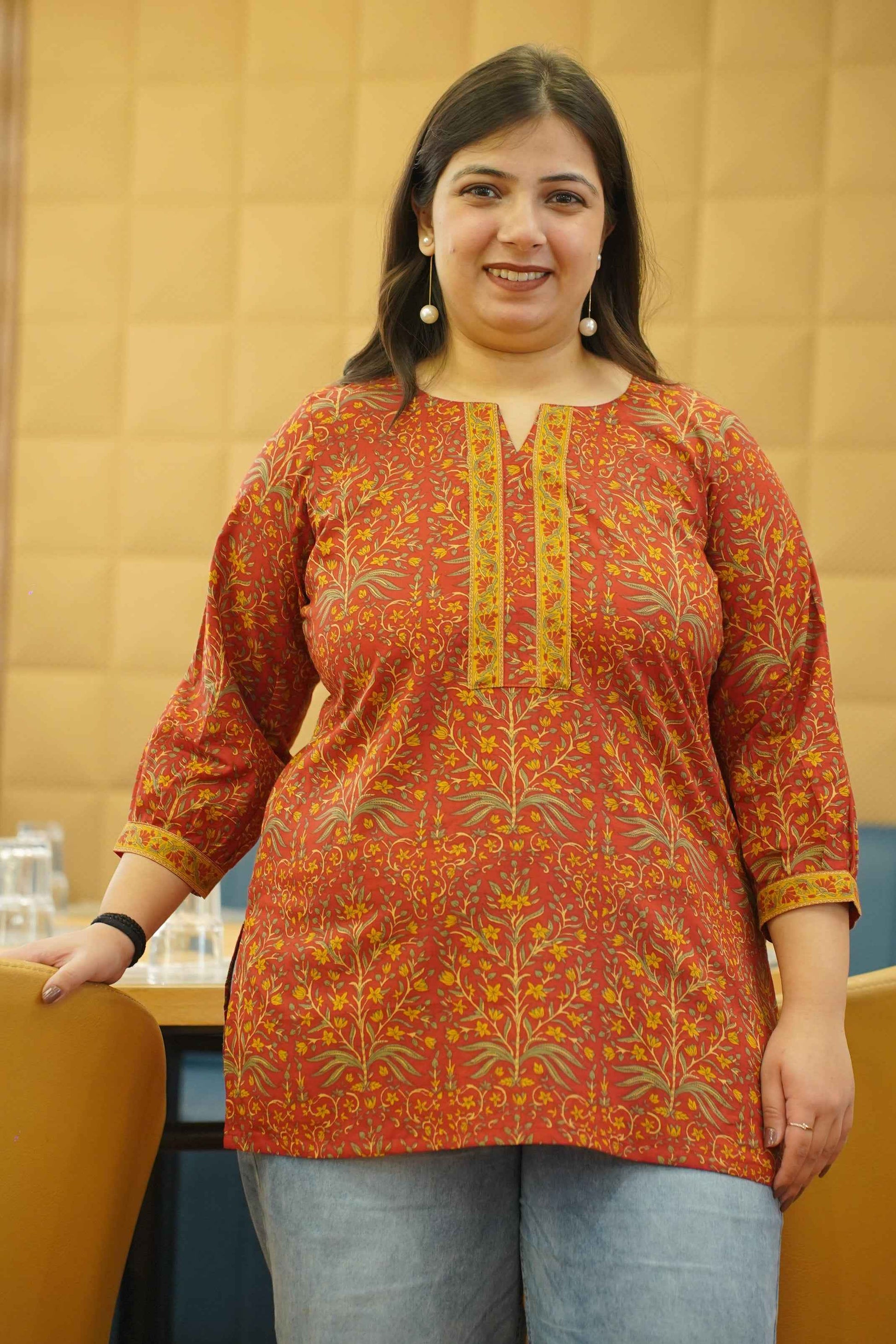 Rust Terra Bagh Printed Cotton Top