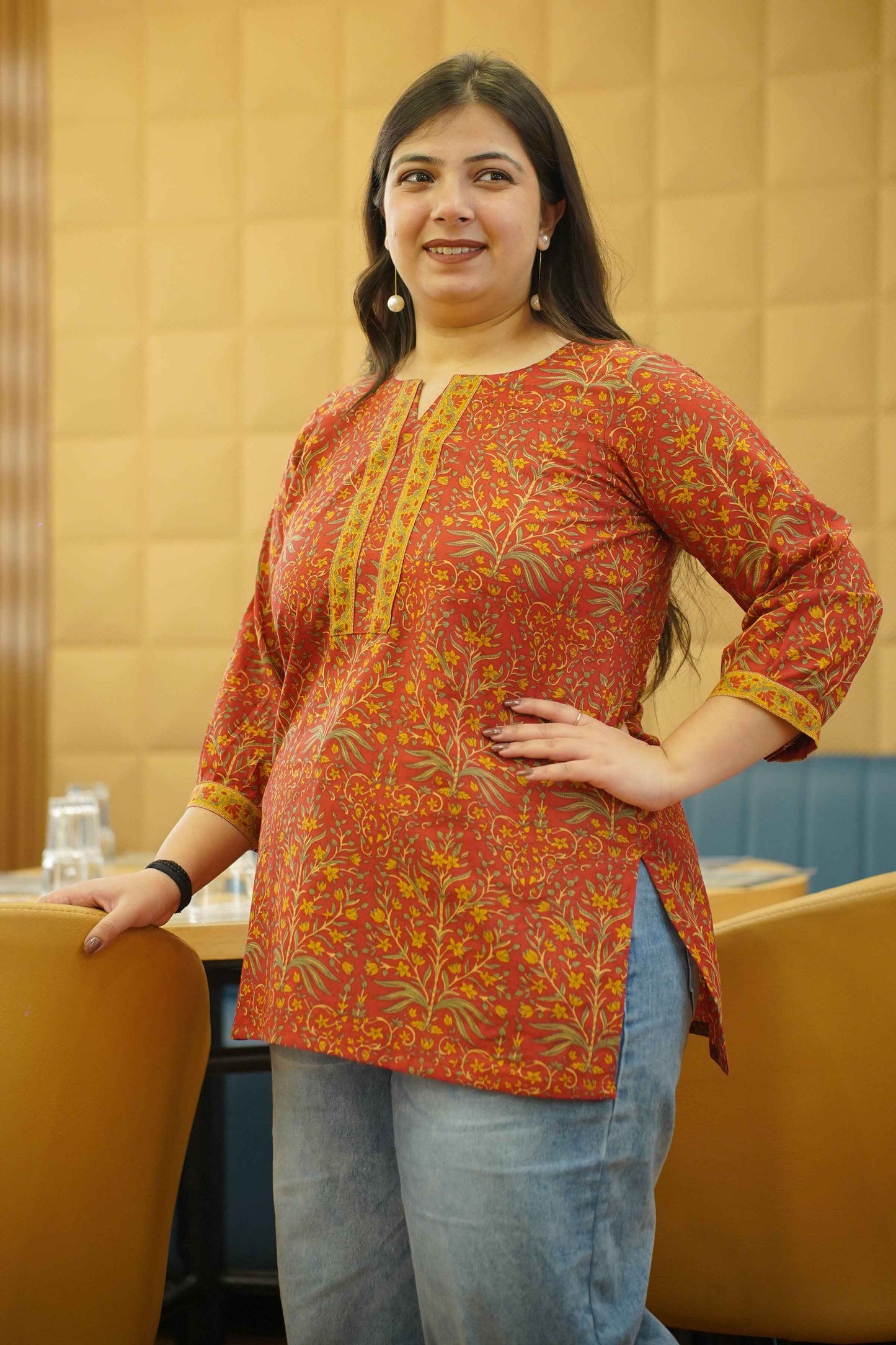 Rust Terra Bagh Printed Cotton Top