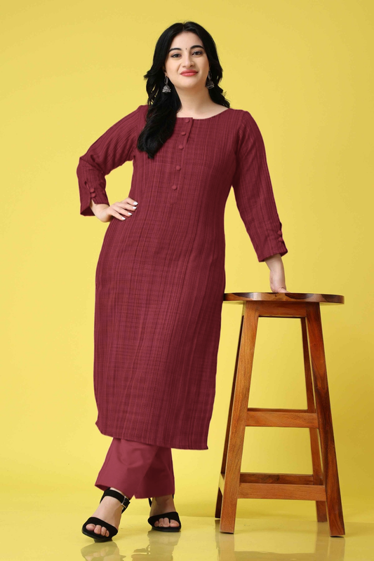 Maroon Grid Woollen Kurta Set