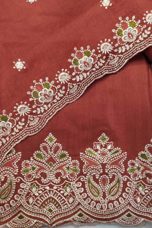 Rust Muslin Suit with Ivory Thread Work