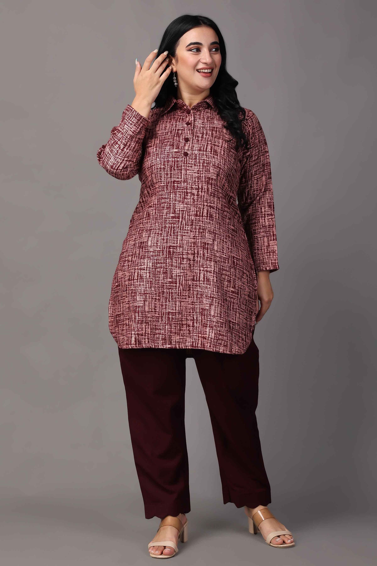 Buy Plus Size ​Merlot Embrace Woollen Short Kurta At Apella | Sizes XS to 10 XL | India | Free Delivery | Customized