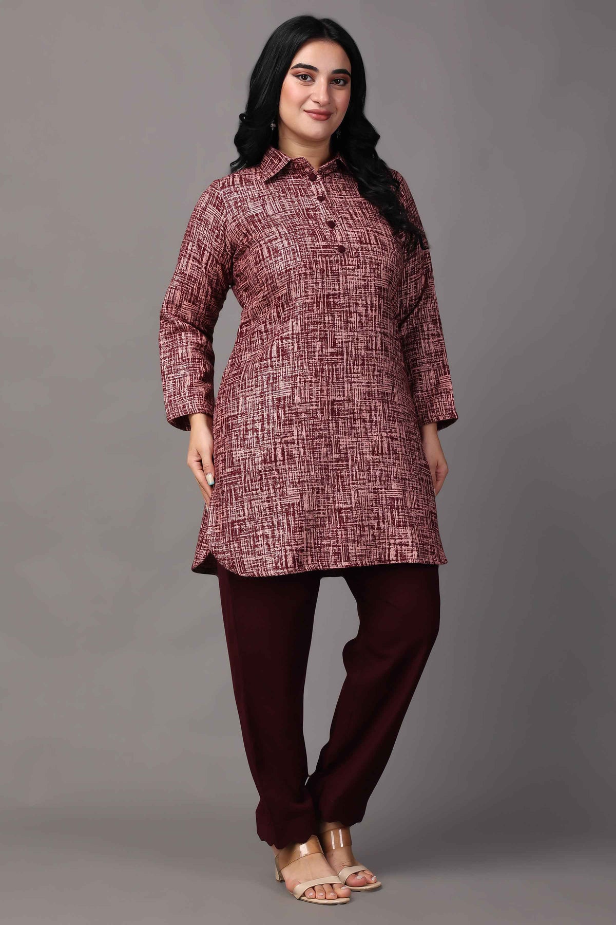 Buy Plus Size ​Merlot Embrace Woollen Short Kurta At Apella | Sizes XS to 10 XL | India | Free Delivery | Customized