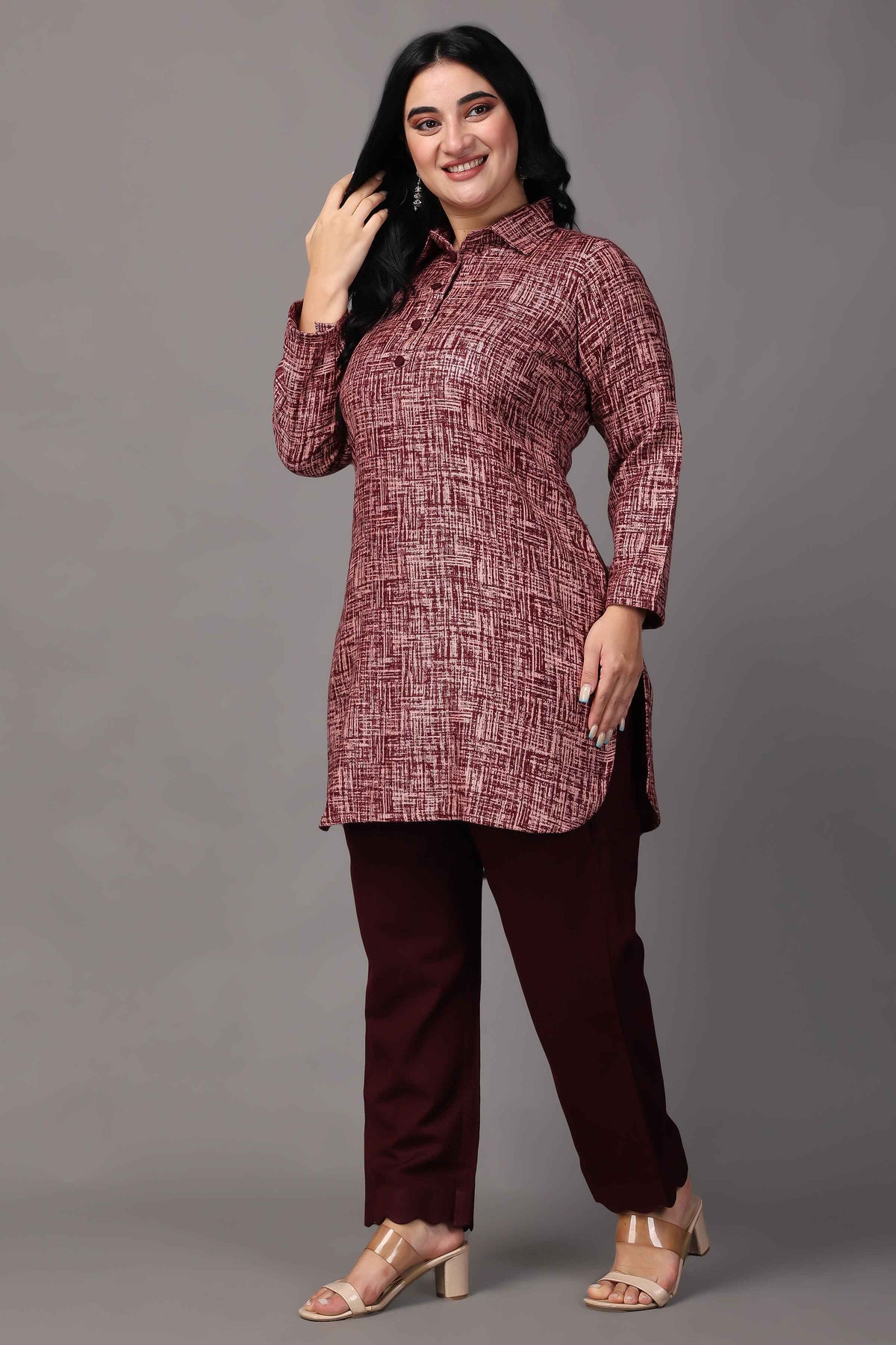 Buy Plus Size ​Merlot Embrace Woollen Short Kurta At Apella | Sizes XS to 10 XL | India | Free Delivery | Customized