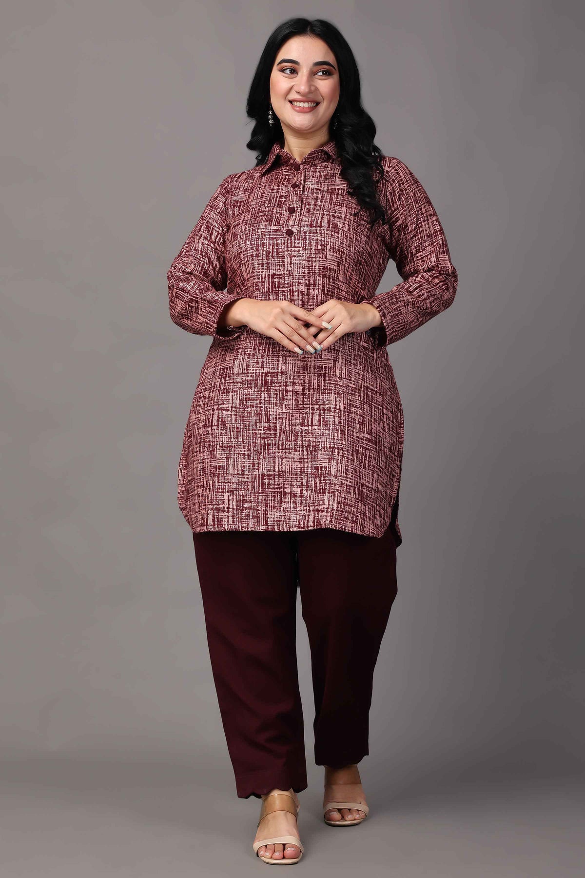 Buy Plus Size ​Merlot Embrace Woollen Short Kurta At Apella | Sizes XS to 10 XL | India | Free Delivery | Customized