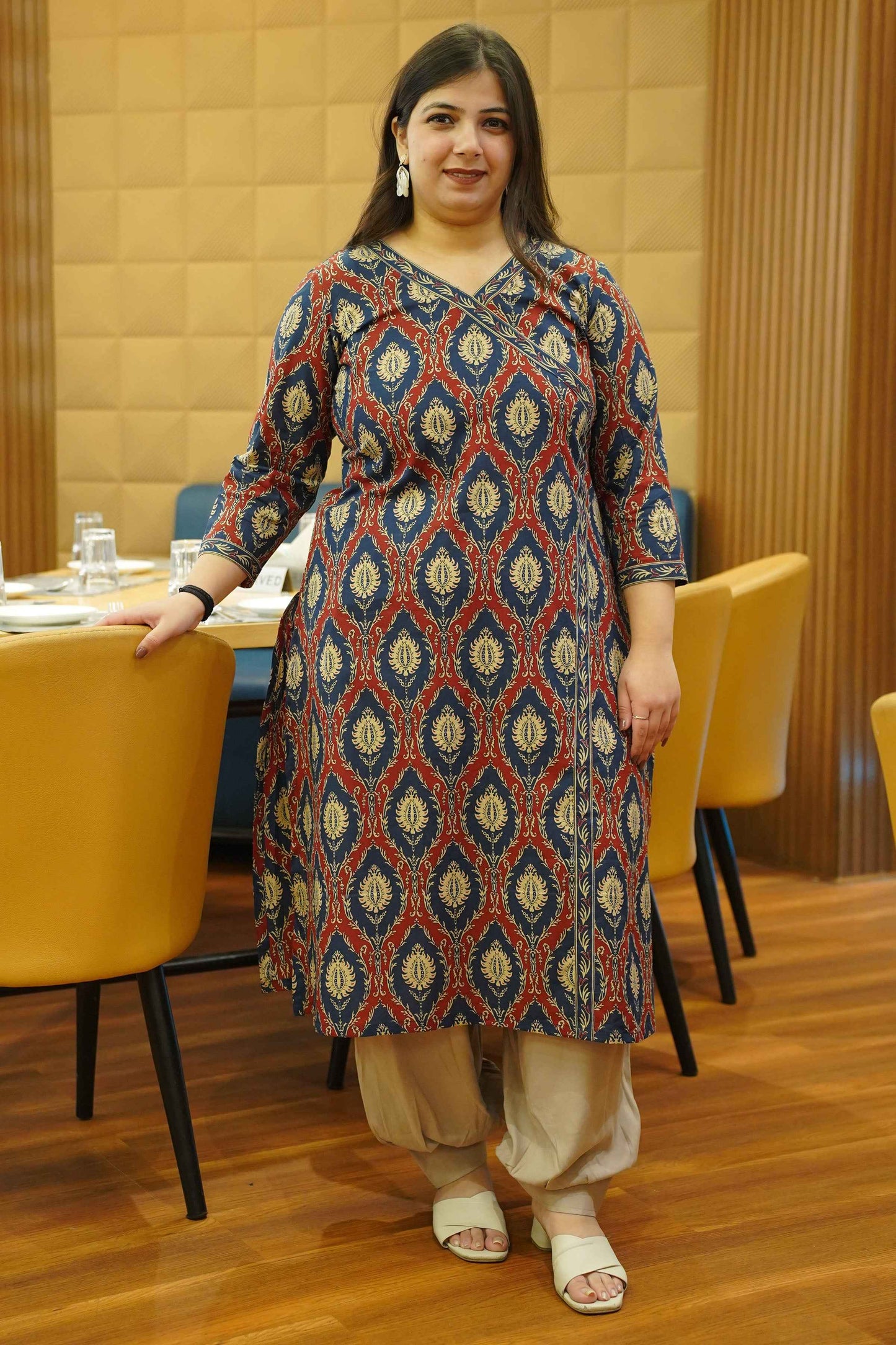 Rusty Navy Block Cotton Angrakha Kurta