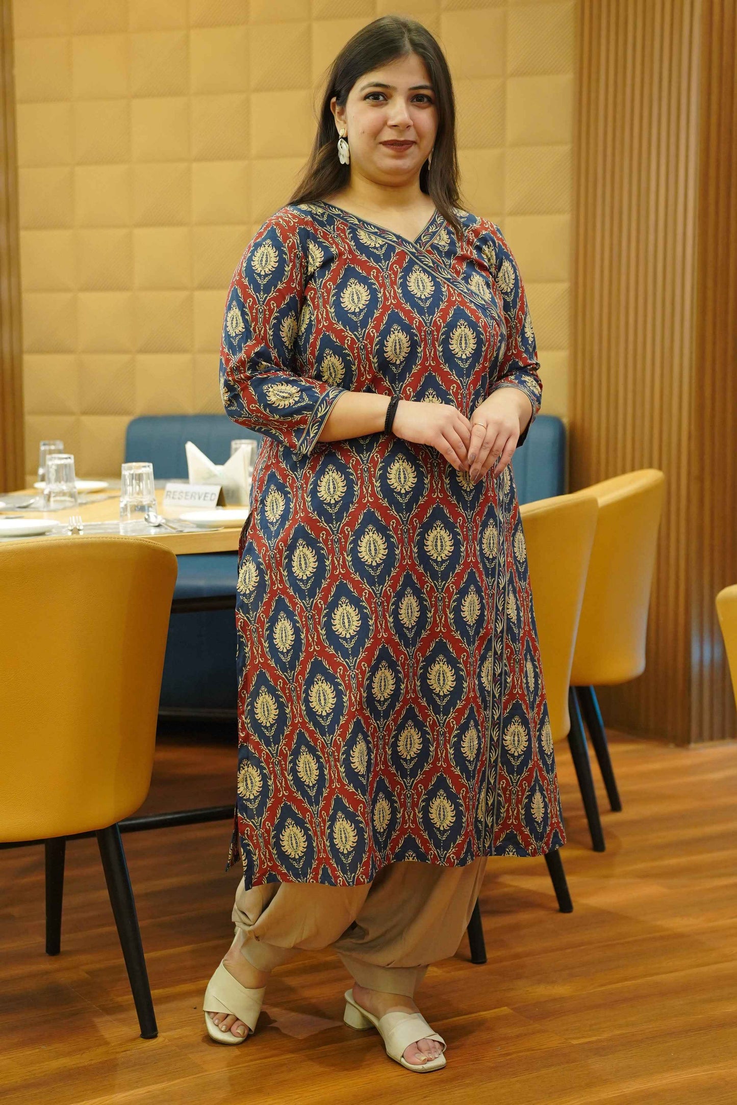 Rusty Navy Block Cotton Angrakha Kurta