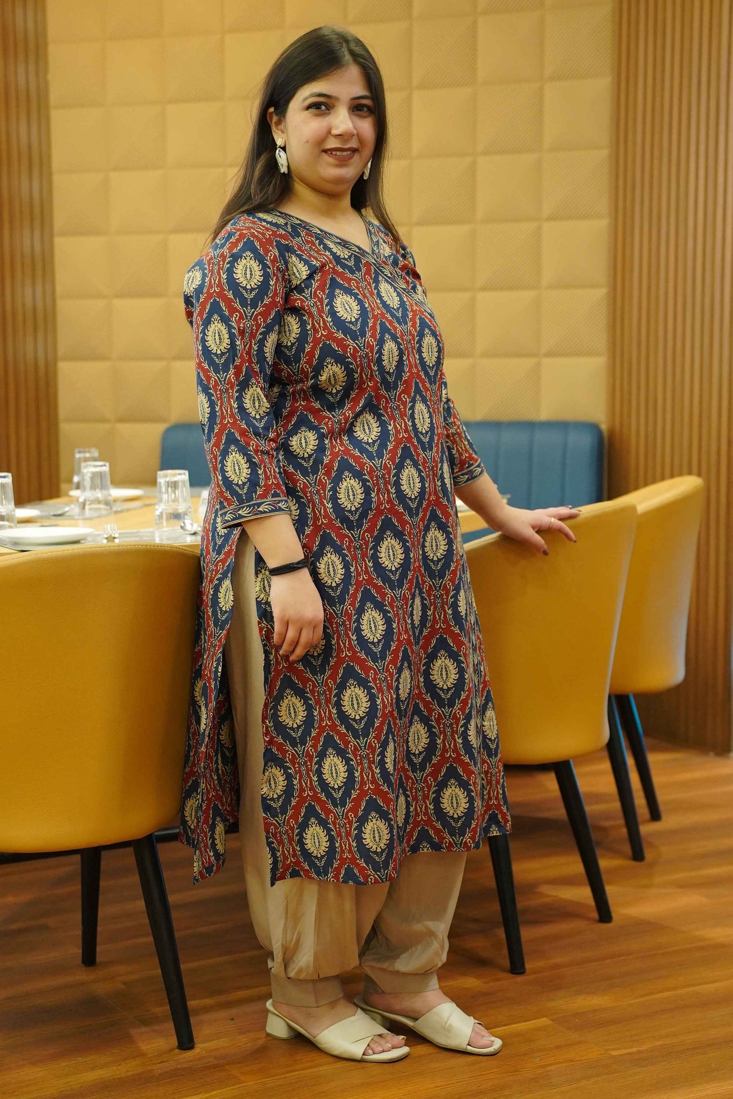 Rusty Navy Block Cotton Angrakha Kurta