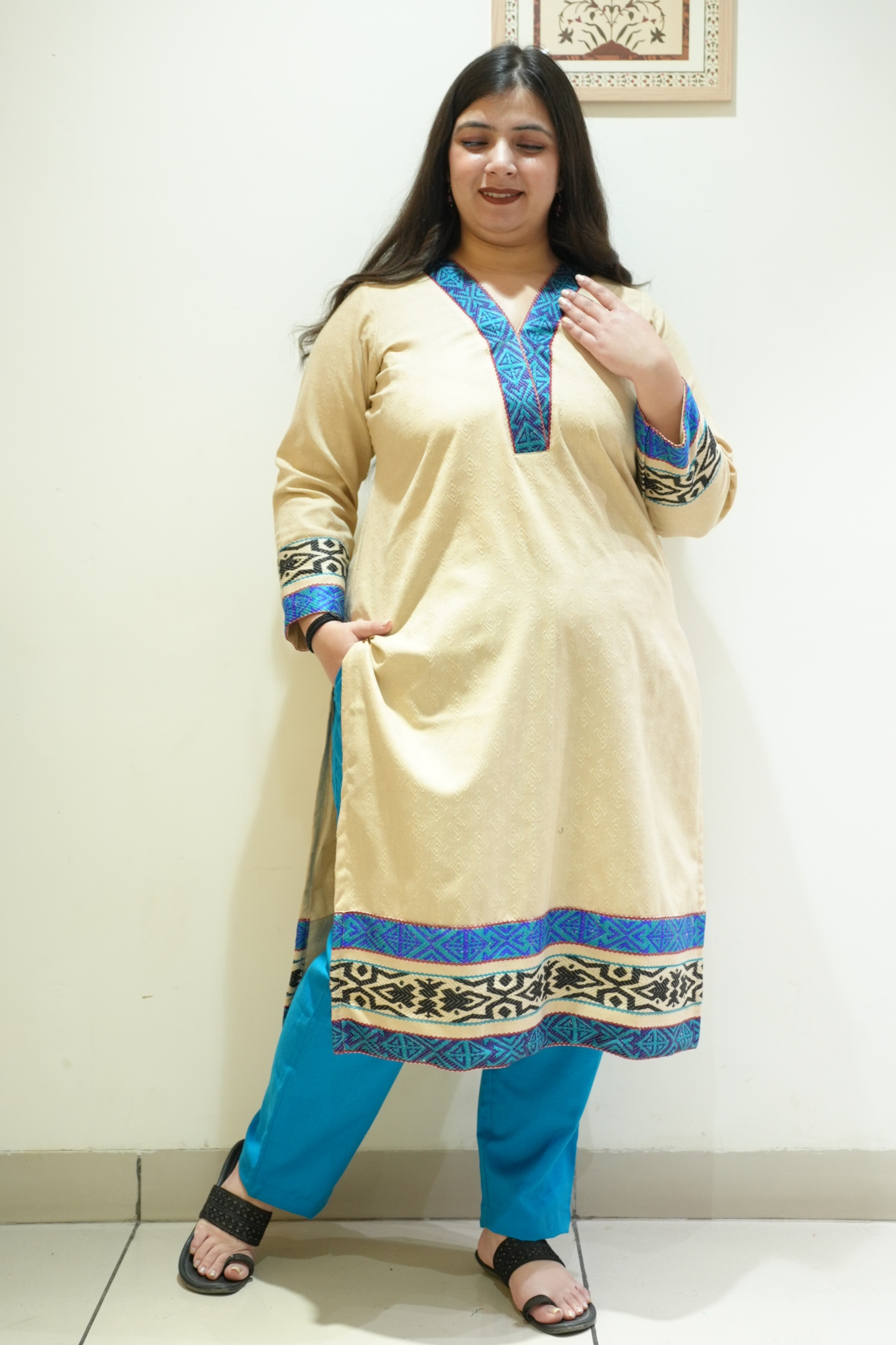 Sandstone Blue Woollen Kurta