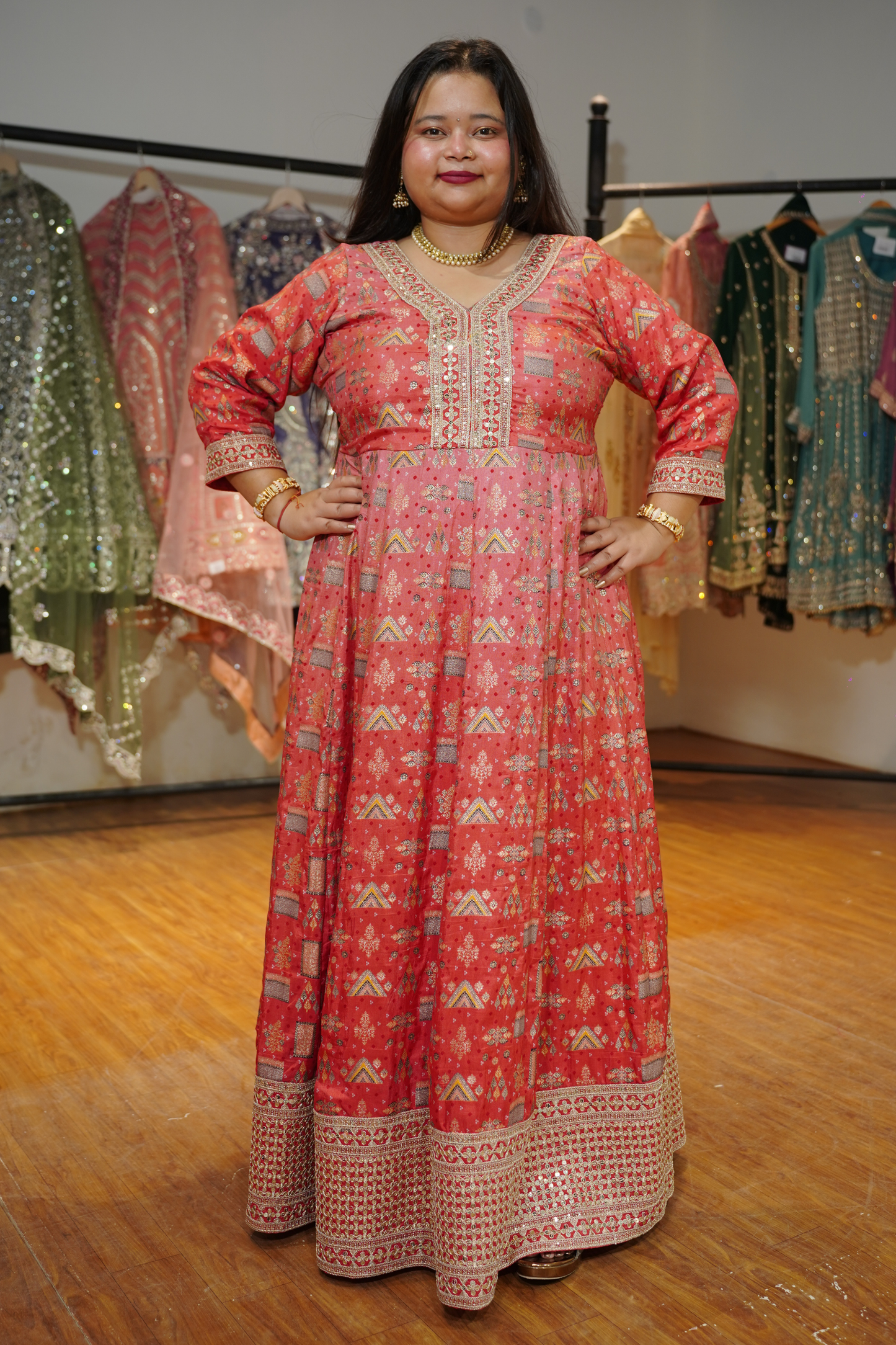 Sarini Sunset Ombre Dress with Zari Work