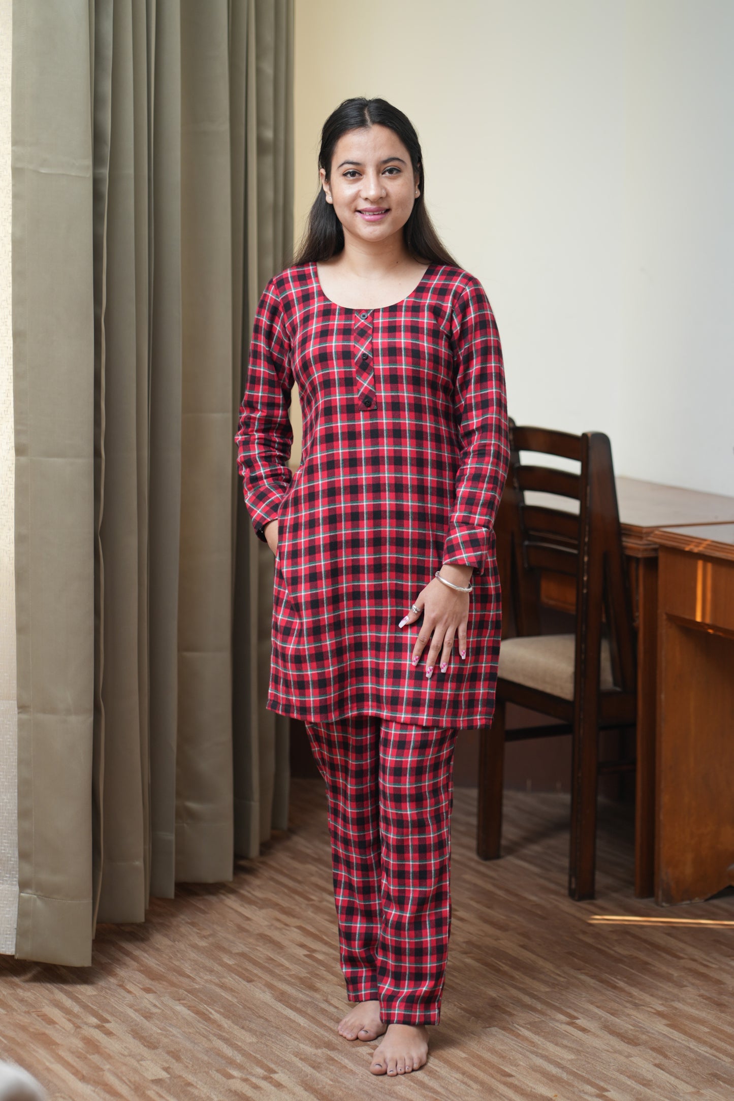 Red Winter Night Suit For Ladies