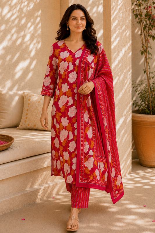 Scarlet Summer Cotton Suit Set