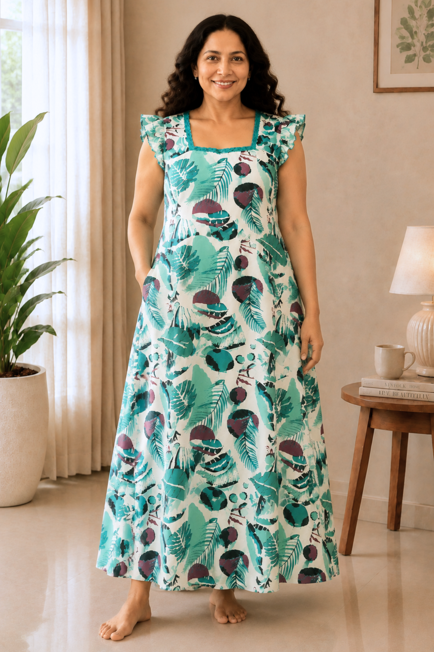 Palm Whisper Rayon Lounge Dress