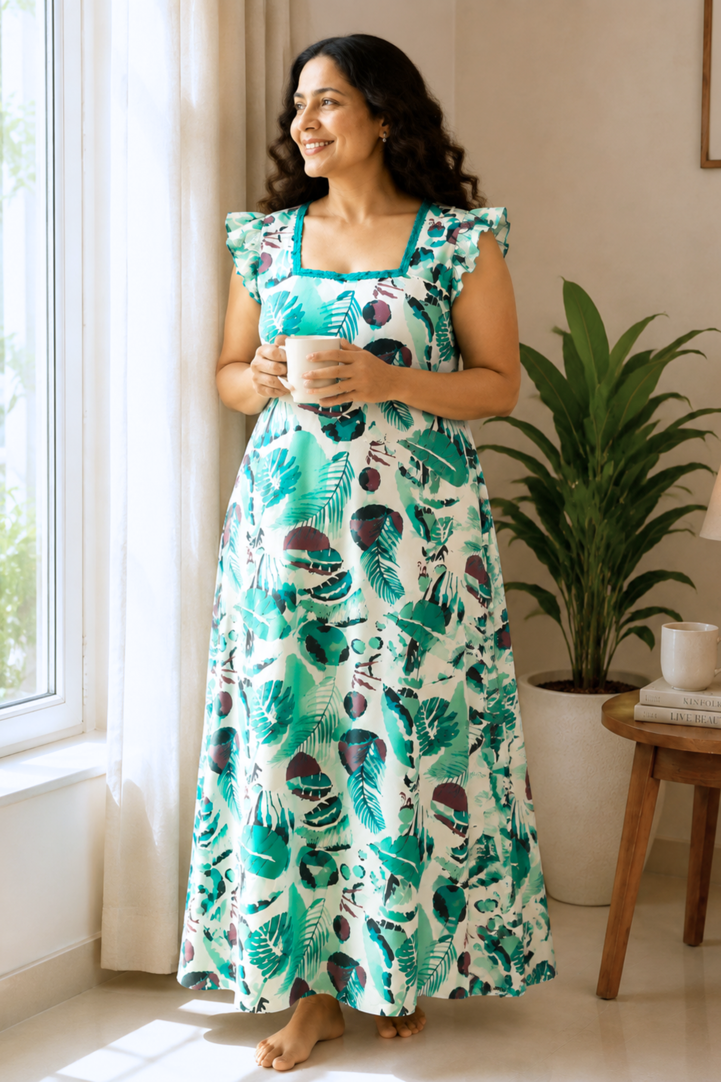 Palm Whisper Rayon Lounge Dress