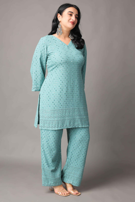 Buy Plus Size ​Dusty Sequinned Co-ord Set At Apella | Sizes XS to 10 XL | India | Free Delivery | Customized