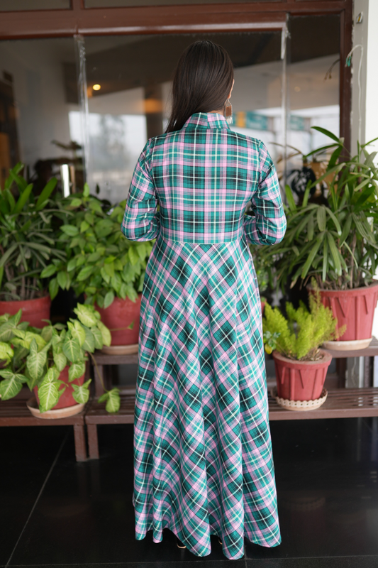 Buy Plus Size ​Seaside Rose Twill Checked Dress At Apella | Sizes XS to 10 XL | India | Free Delivery | Customized