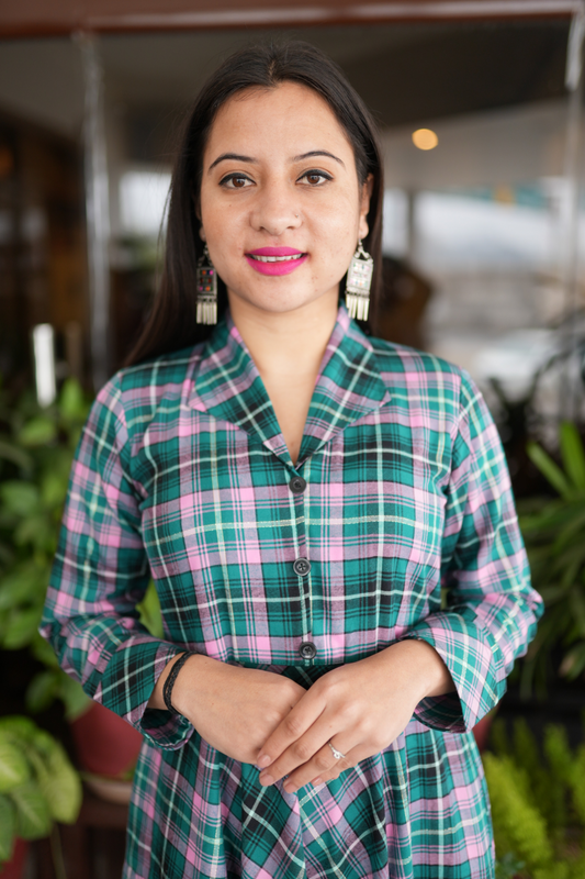 Buy Plus Size ​Seaside Rose Twill Checked Dress At Apella | Sizes XS to 10 XL | India | Free Delivery | Customized
