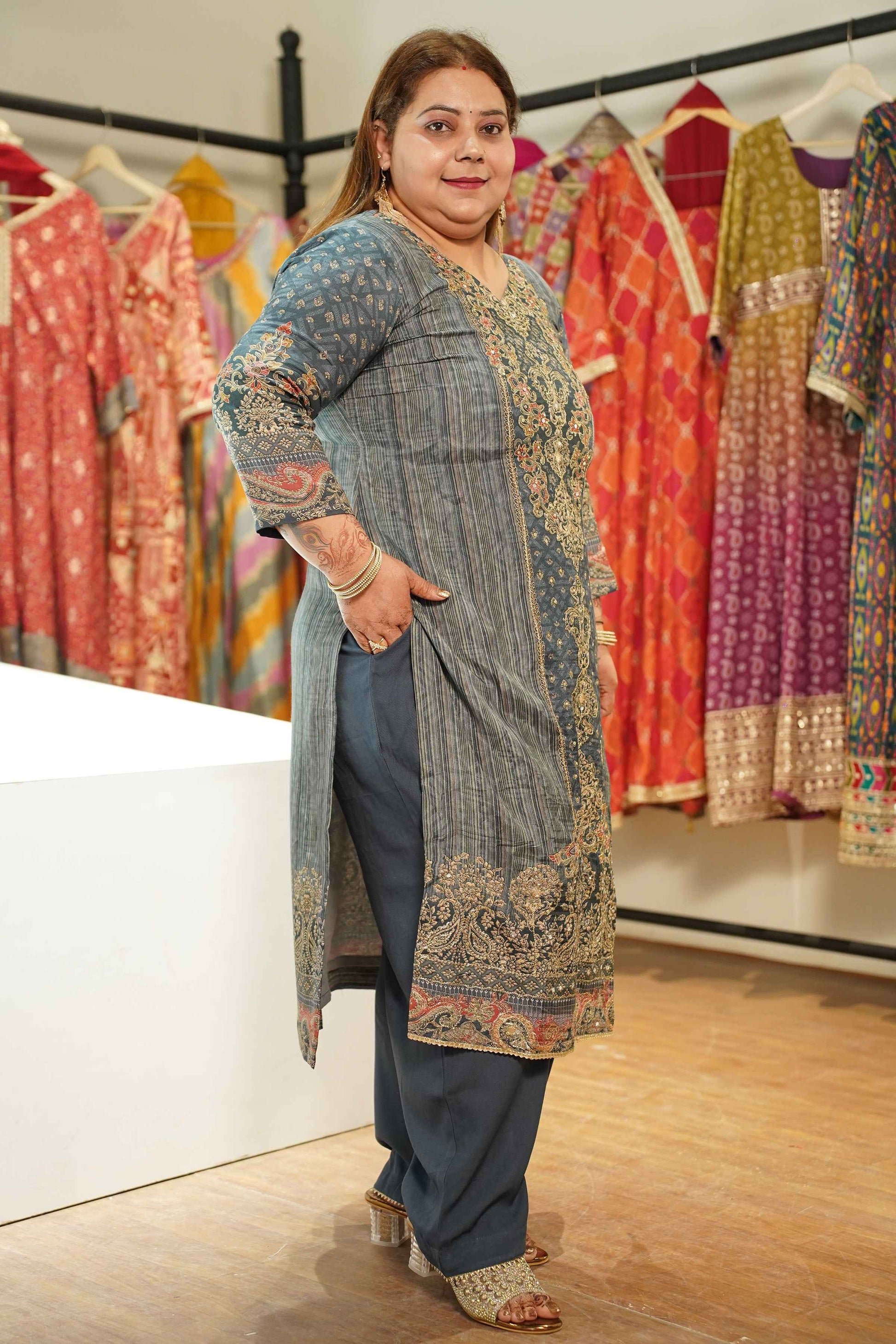 Rehaani Karachi Muslin Suit with Aari Work