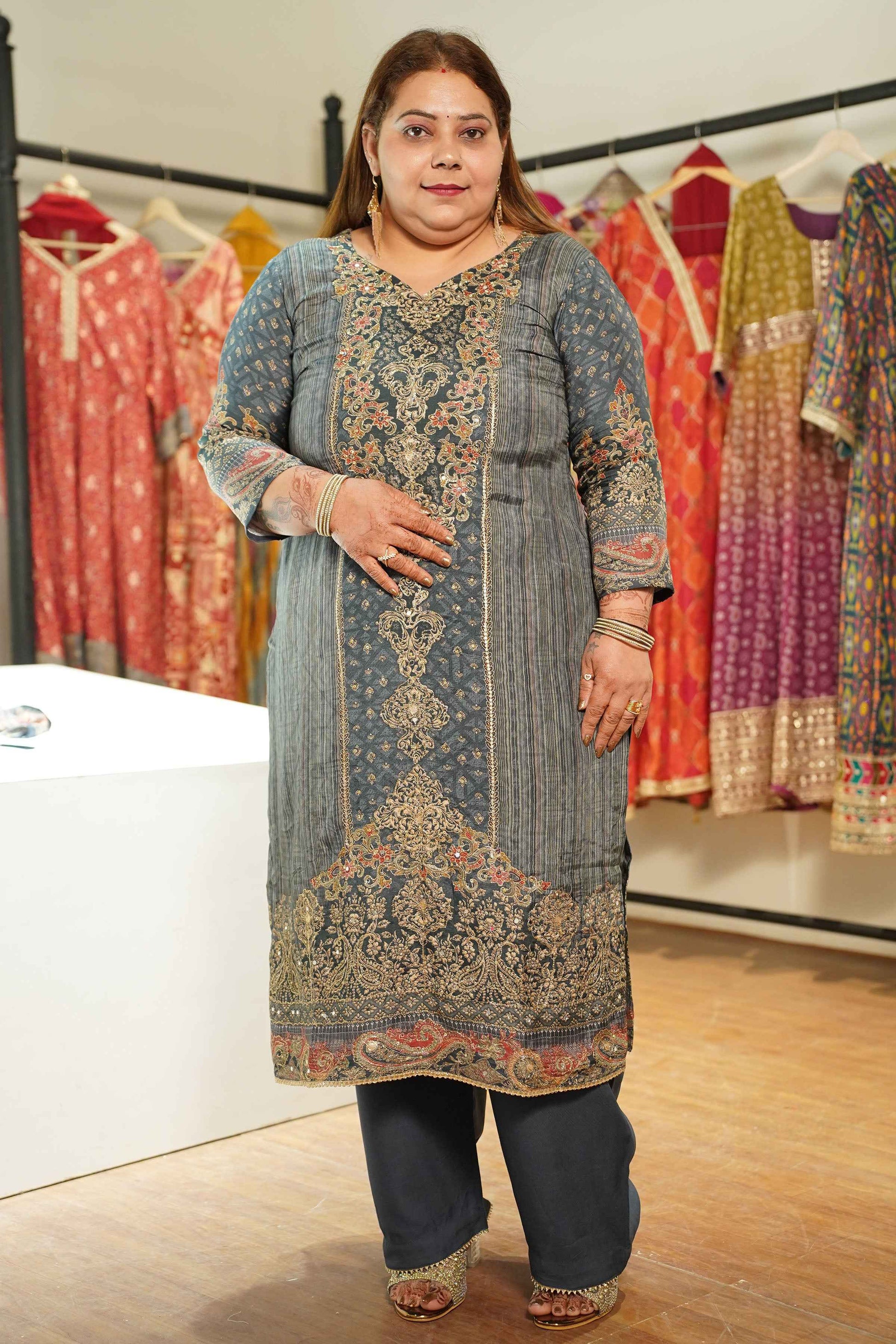 Rehaani Karachi Muslin Suit with Aari Work