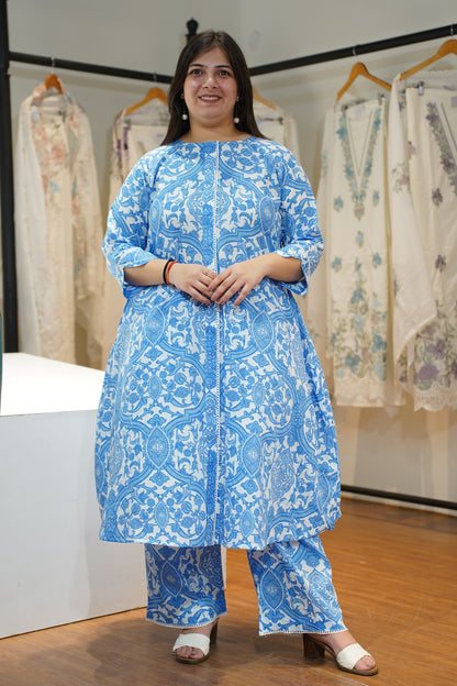 Frozen Dew Cotton A-Line Kurta Set