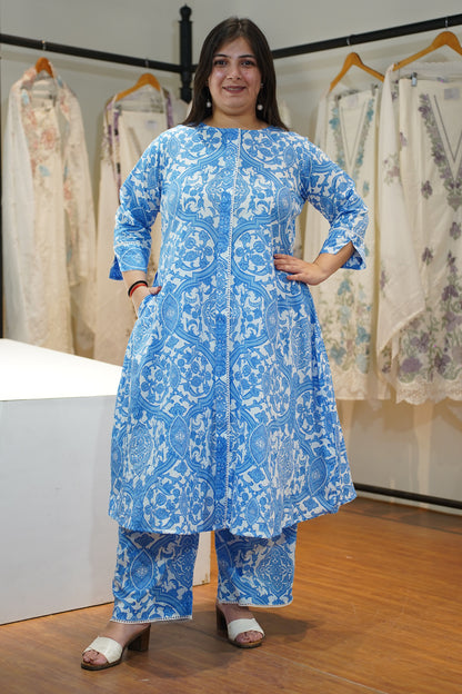 Frozen Dew Cotton A-Line Kurta Set