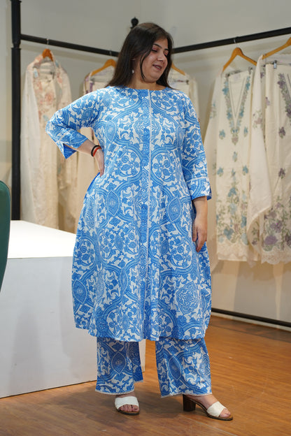 Frozen Dew Cotton A-Line Kurta Set