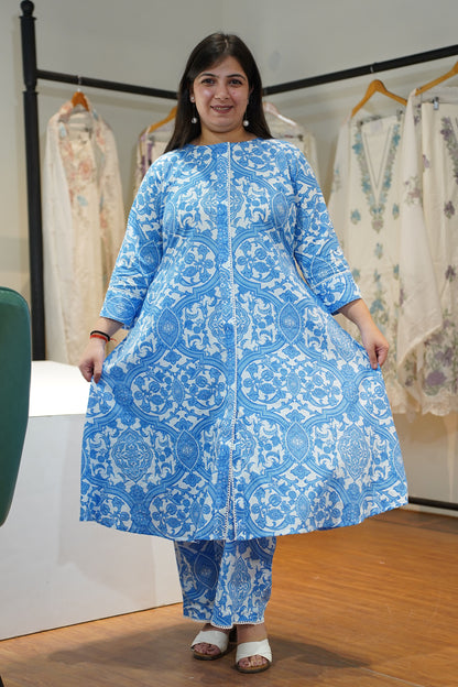 Frozen Dew Cotton A-Line Kurta Set