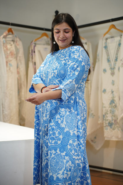 Frozen Dew Cotton A-Line Kurta Set