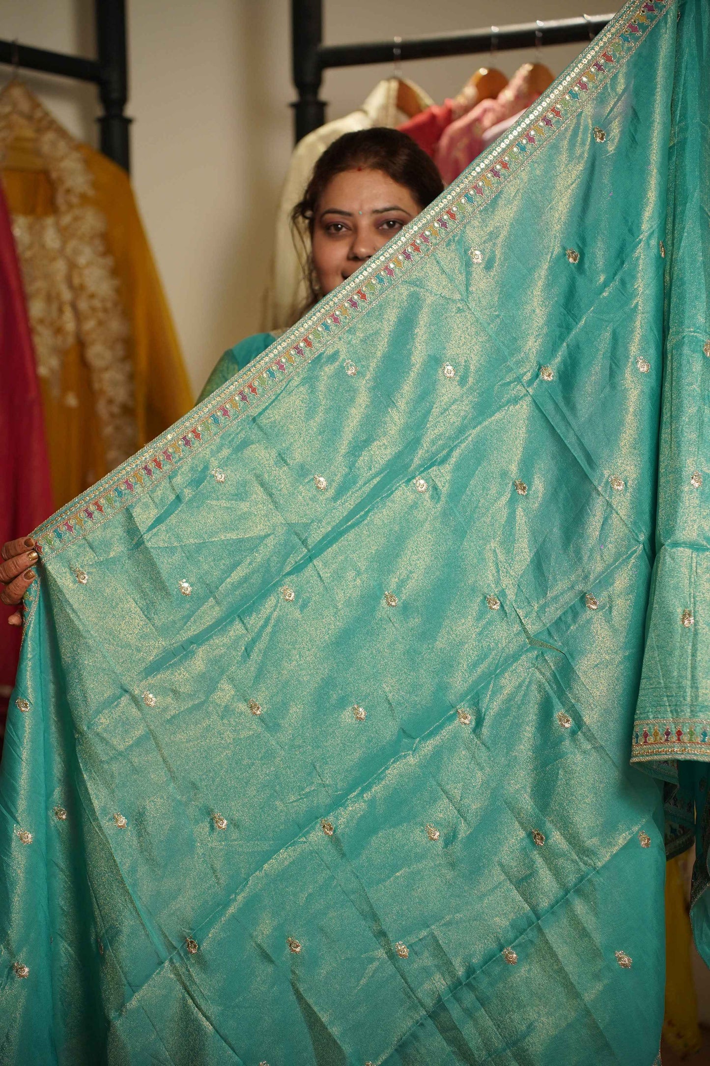 Nayira Tissue Shimmer Embroidered Sharara Suit