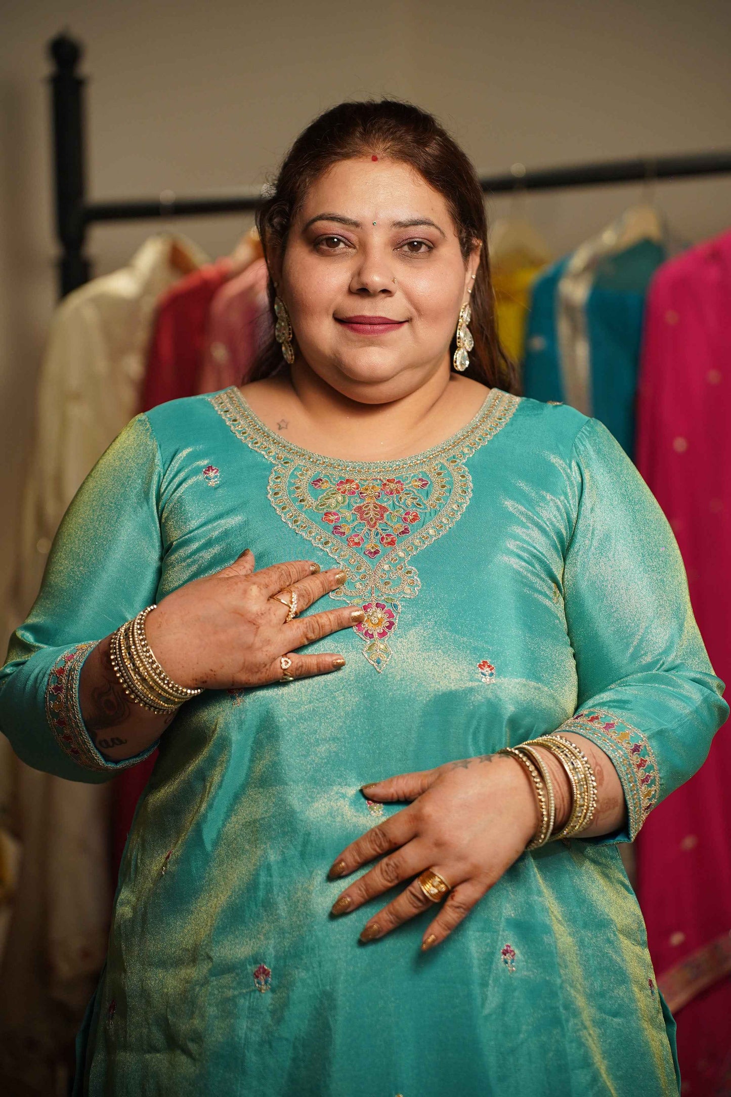 Nayira Tissue Shimmer Embroidered Sharara Suit