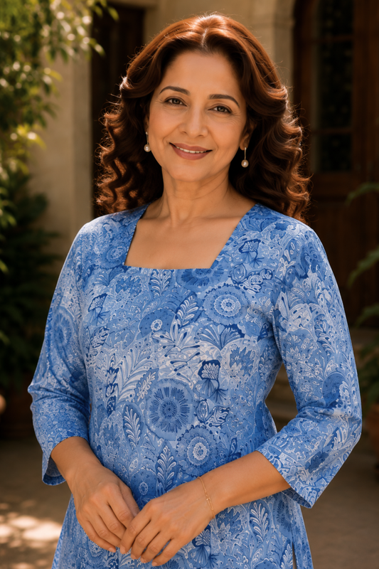 Aasma Blue A-line Cotton Kali Kurta