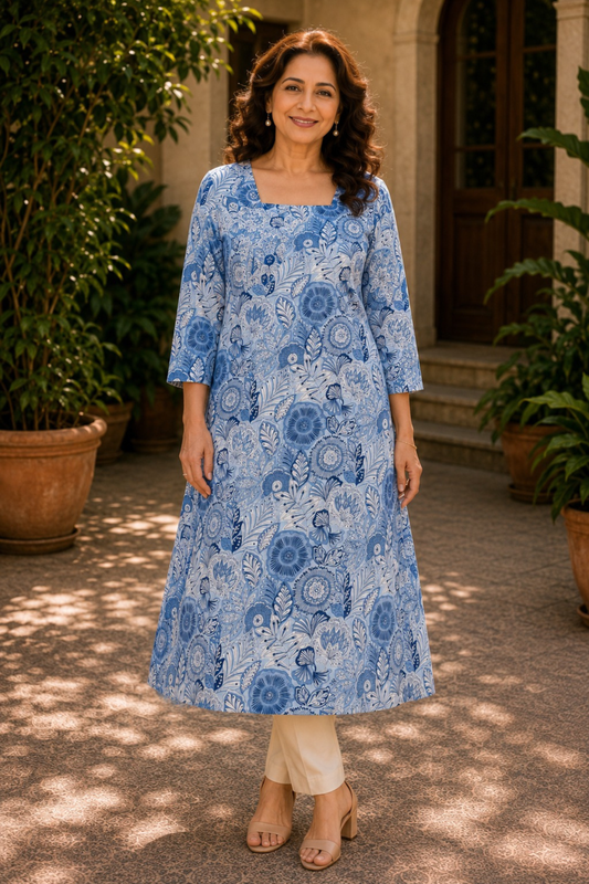 Aasma Blue A-line Cotton Kali Kurta