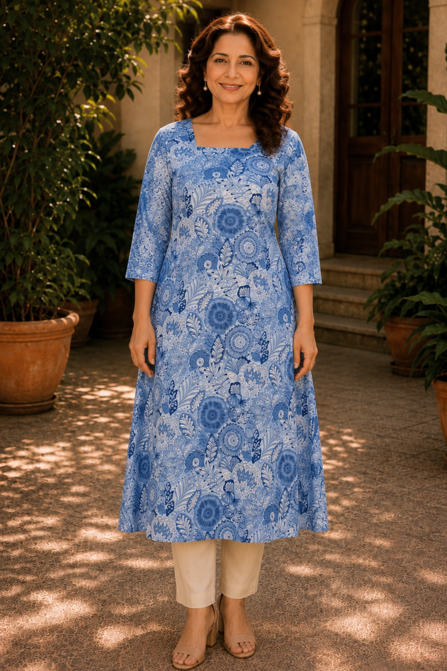 Aasma Blue A-line Cotton Kali Kurta