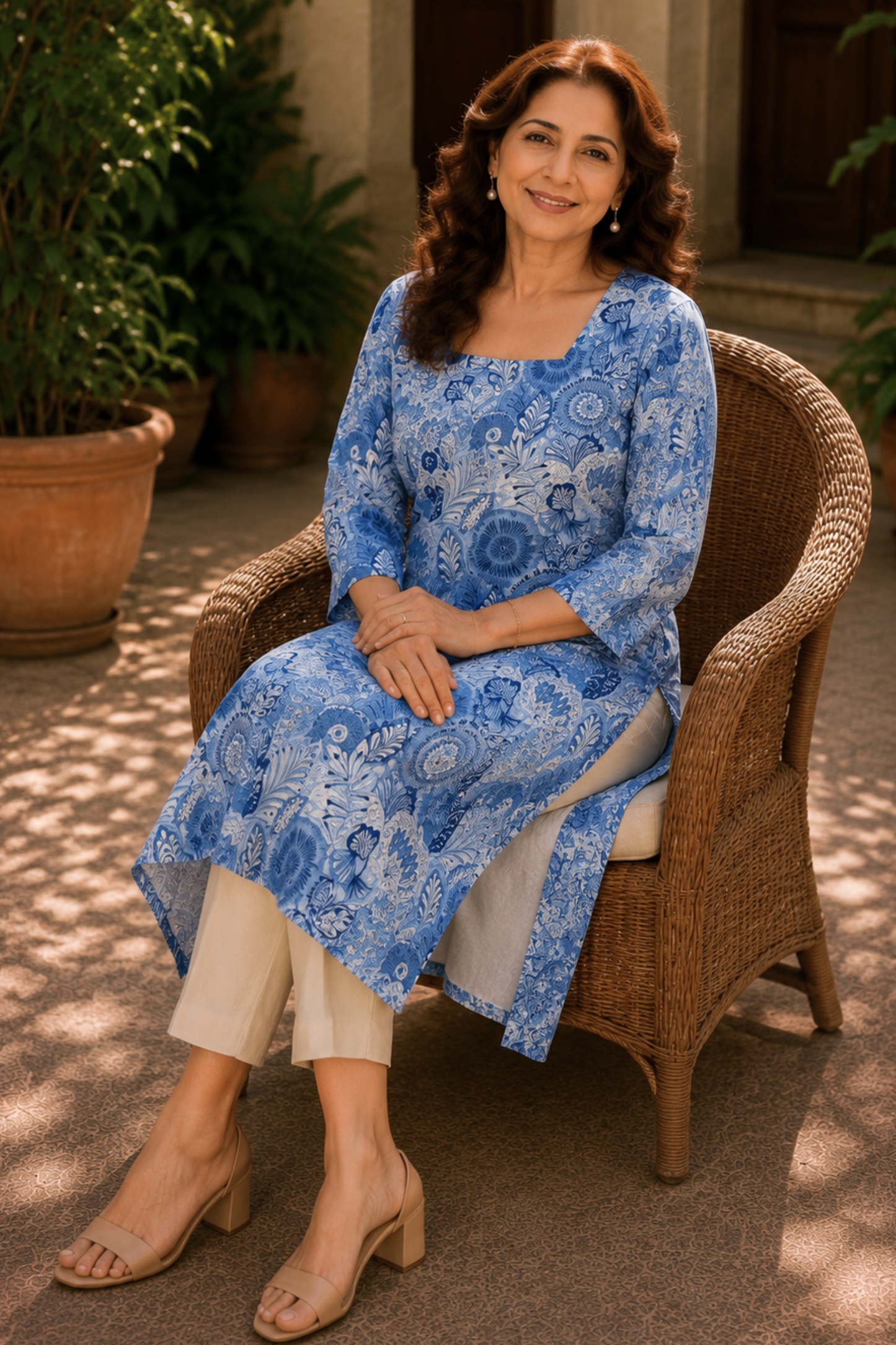 Aasma Blue A-line Cotton Kali Kurta