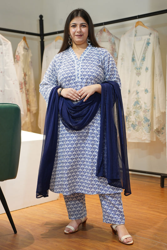 Ivory Neelakshi A-line Cotton Suit Set