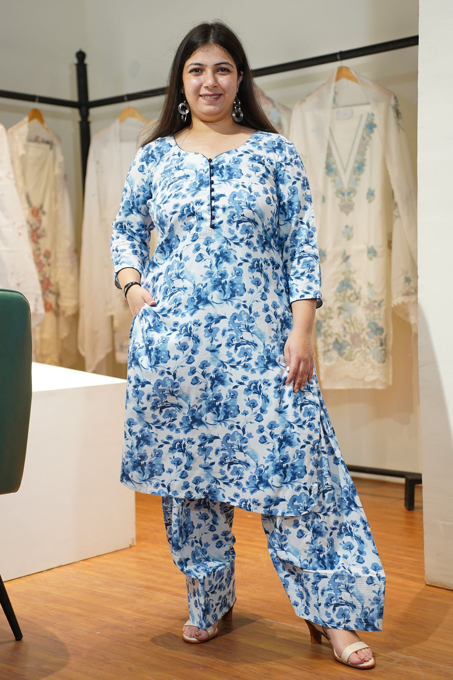 Sky Floral Farshi Salwar Suit