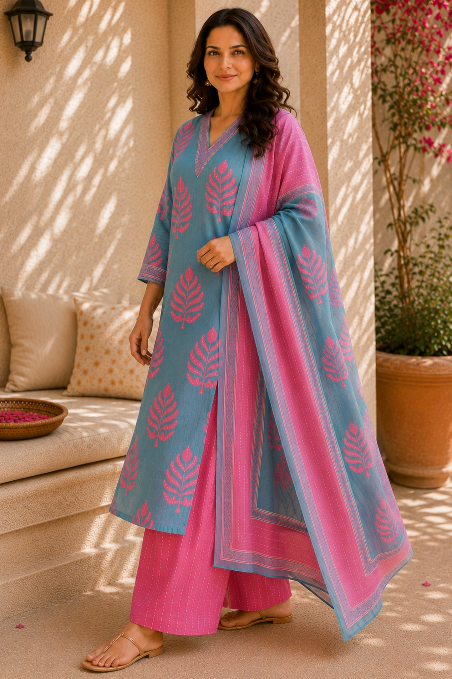 Skywashed Pink Cotton Suit Set