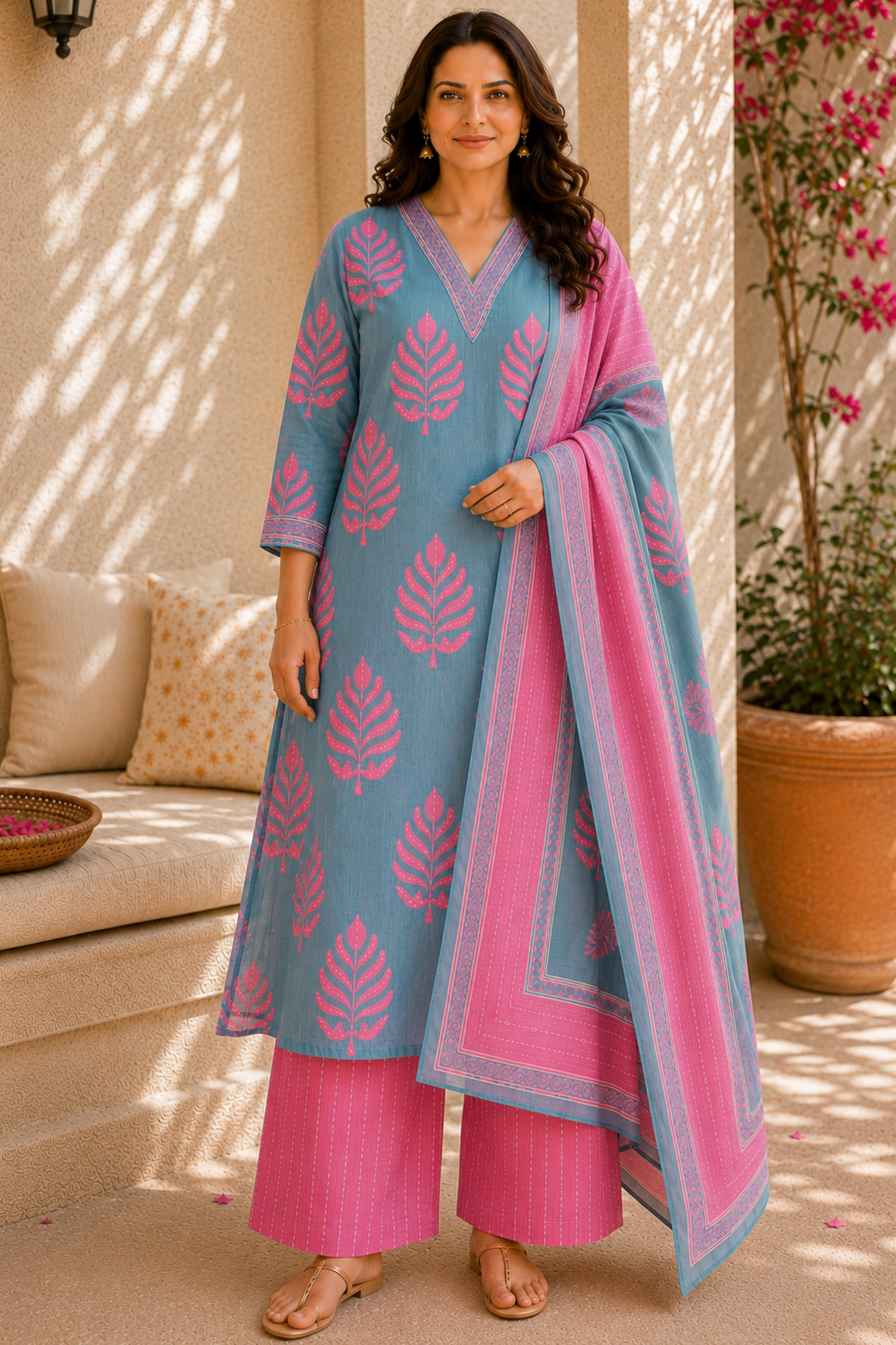 Skywashed Pink Cotton Suit Set